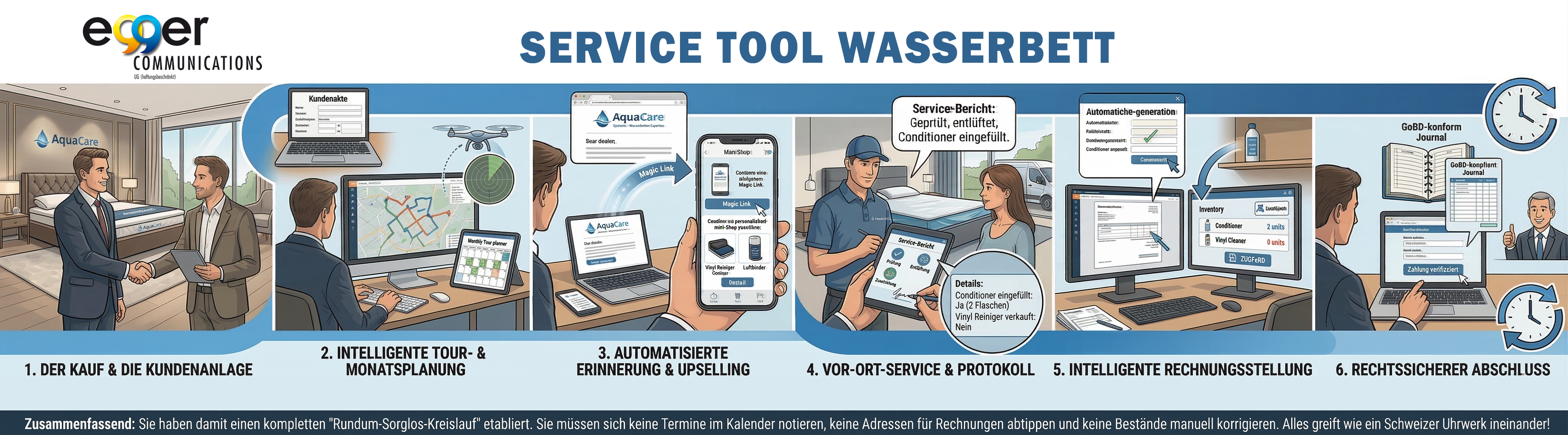 Wasserbetten Software Übersicht des Service Tools